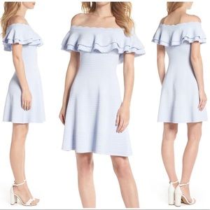 Eliza J Off Shoulder Knit Stretch Fit & Flare Blue Dress S